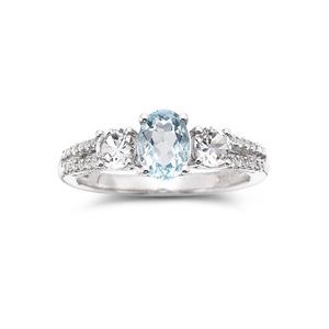 Simulated Aquamarine Sterling Silver Ring Size 8